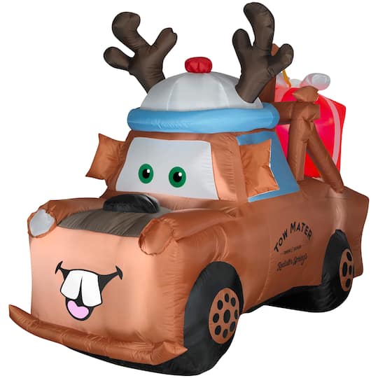 Gemmy Industries; 6ft. Airblown® Inflatable Disney Tow Mater with Reindeer Hat & Present; Category:Shop all Inflatables; Image:1